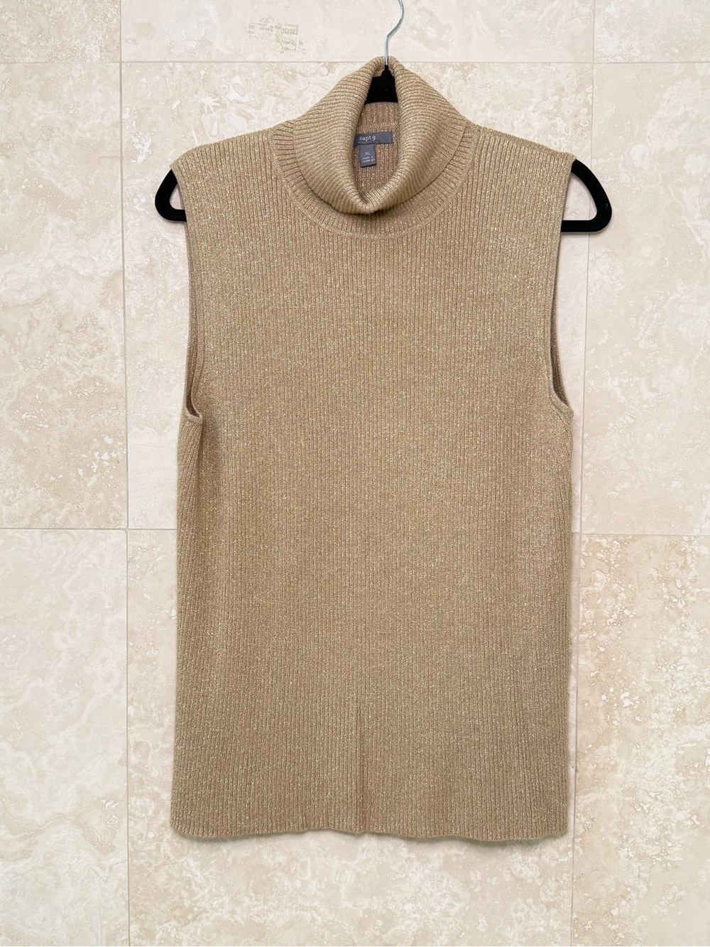 Apt. 9 Gold Shimmer Sleeveless Turtleneck Knit Top XL EUC